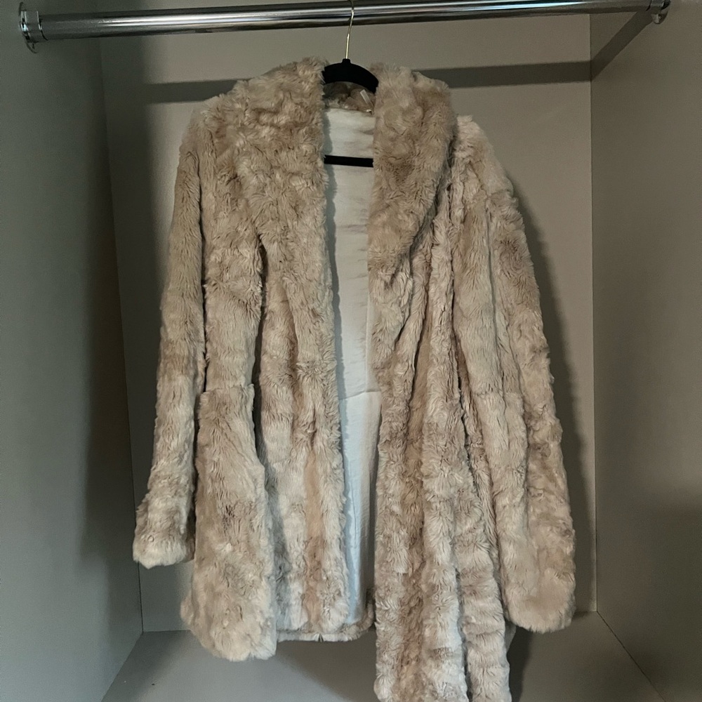 Free People Cream Faux Fur Coat